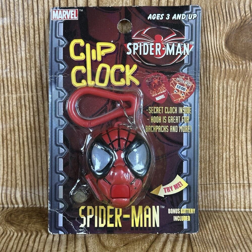 Vintage Spider Man clip clock 2002 Marvel Rare Collector Item